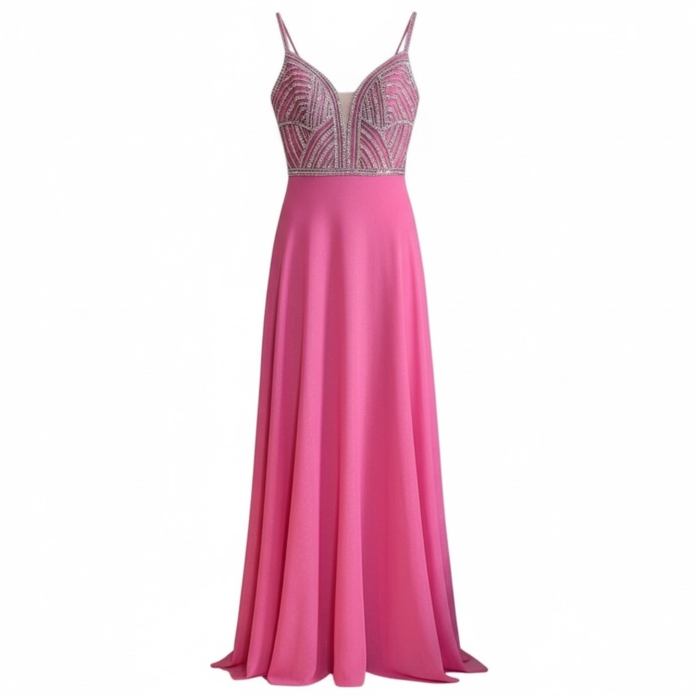 Vienna Prom Dress Pink with Silver Rhinestones Size 2